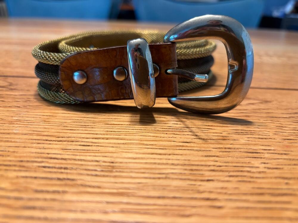 Vintage Woven Striped Belt with Statement Buckle